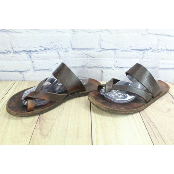 Frye Brown Leather Footbed Crisscross Sandals Size 10.5 - Picture 2 of 7